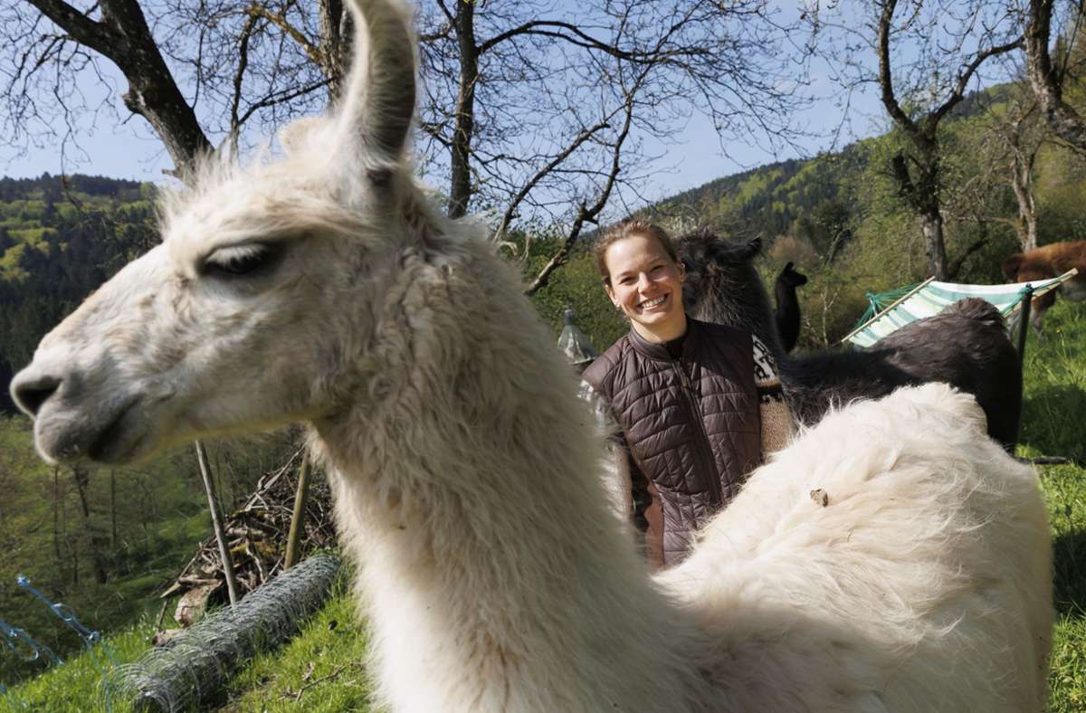 Janina Schrader liebt Lamas. Hier ist sie mit Nuzco zu sehen.