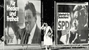 1980 tritt Franz Josef Strauß  an gegen den amtierenden Kanzler Helmut Schmidt (SPD). Foto: Imago/Friedrich Stark