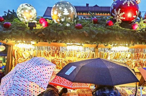 Regen, Kälte? Besuchern des Ludwigsburger Weihnachtsmarkts macht das nichts. Im Gegenteil. Foto: factum/Simon Granville