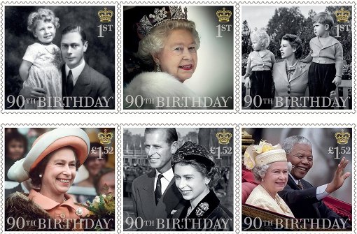 Auch die britische Post bereitet sich mit Briefmarken auf den 90. Geburtstag der Queen vor. Foto:  