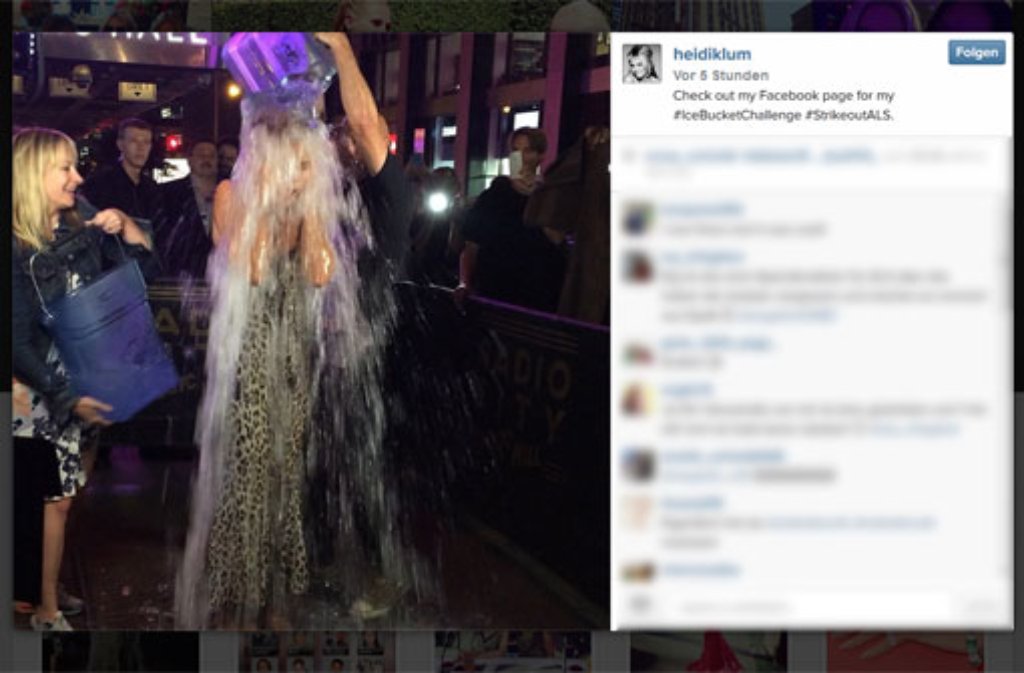 Kräftig gekreischt: Heidi Klum bei ihrer Ice Bucket Challenge. Foto: instagram.com/heidiklum
