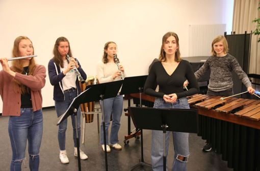 Gehören zu den Besten: vier Schülerinnen der Musikschule Köngen/Wendlingen sowie ein Filderstädter Schlagzeugschüler. Foto: /Rainer Kellmayer