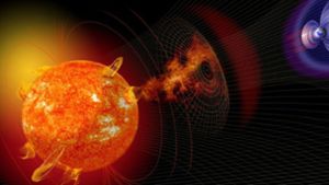 Die Sonne bildet den Mittelpunkt unseres Sonnensystems. Der aus Gasen bestehende ultraheiße Stern liefert Licht und Wärme, ohne die kein Leben auf der Erde möglich wäre. Illustration eines Sonnensturms: Ereignisse an der Sonne können die Bedingungen im erdnahen Raum und auf der Erde massiv verändern. Foto: Na/a
