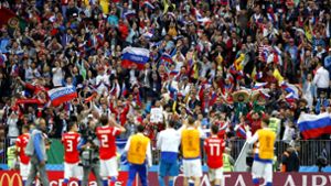 Jubel bei Russland nach dem Sieg im Eröffnungsspiel. Foto: Getty Images Europe
