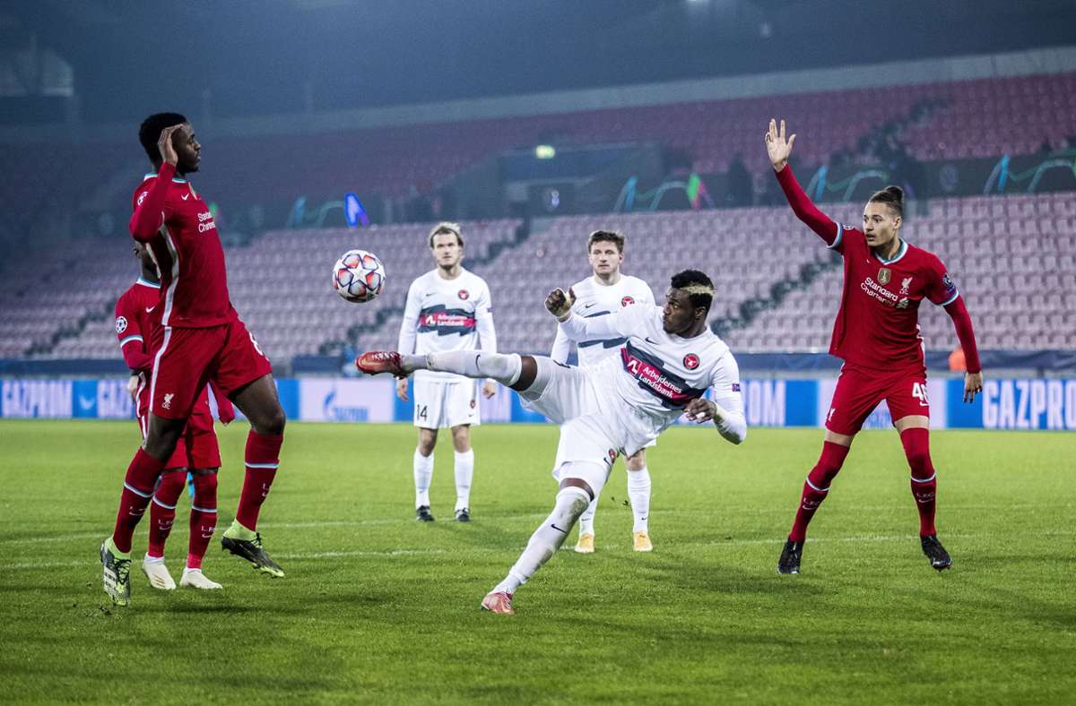 Die Dänen vom FC Midtjylland spielten in der Saison 2020/2021 1:1 gegen den FC Liverpool und holten insgesamt zwei Punkte.