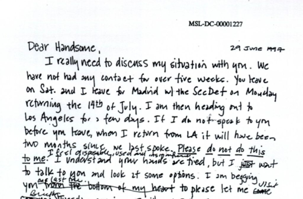 Lieber Hübscher: Ein Brief von Monica Lewinsky an Bill Clinton - Beweisstück in der Untersuchung von Ken Starr.