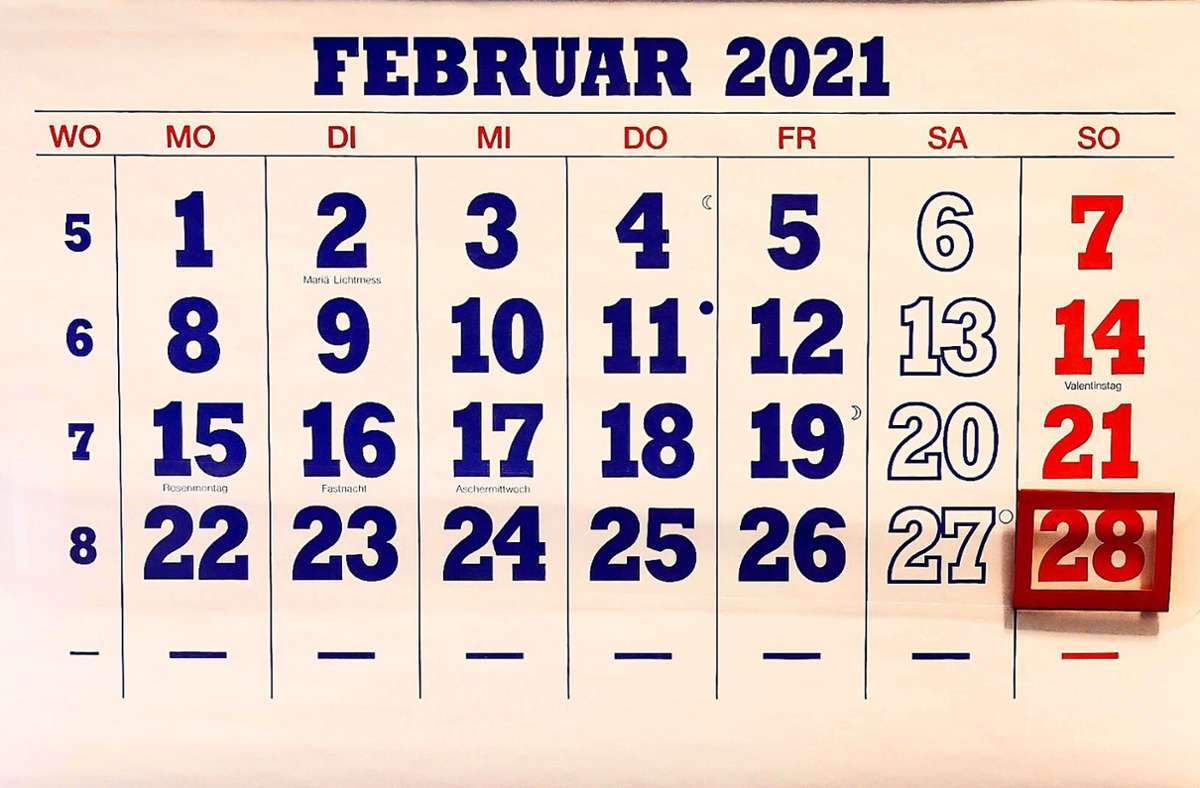 Kein Tag zu viel, keiner zu wenig: 2021 ist der Februar an Vollkommenheit nicht zu überbieten. Die vier Kalenderwochen passen wie angegossen. Foto: dpa/Jan Woitas