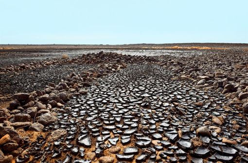 Getrocknete Fäkalien werden nahe der Wüstenstadt Azraq einfach in der Landschaft entsorgt. Foto: © Georg Schaumberger