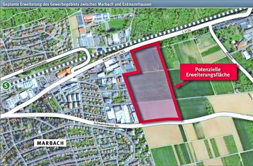Ein erster Bebauungsplan im künftigen Gewerbegebiet Bremental ist schon auf dem Weg. Foto: Stadt Marbach, Grafik: Marbacher Zeitung