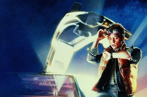 Michael J. Fox als Marty McFly auf dem Filmplakat von „Zurück in die Zukunft“ (1985) Foto: Universal