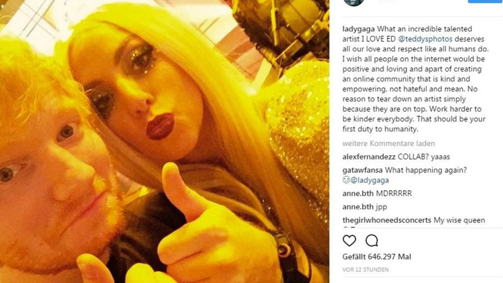 Lady Gaga auf Instagram: Pop-Ikone springt Ed Sheeran zur Hilfe