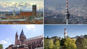 Die Bildergalerie gibt einen Überblick über die Top Ten der teuersten Städte für Mieter in Deutschland (von links oben im Uhrzeigersinn: München, Stuttgart, Bad Homburg und Mainz) - klicken Sie sich durch! Foto: dpa/Shutterstock/Jo Chambers/Scirocco340/SIR-Montage