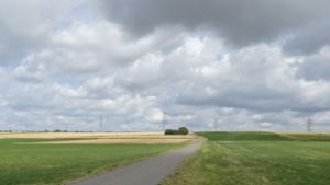 Die Windräder sollen links und rechts des   Feldwegs und deutlich vor der Hochspannungsleitung  aufgestellt werden. Foto: H. Schmidt