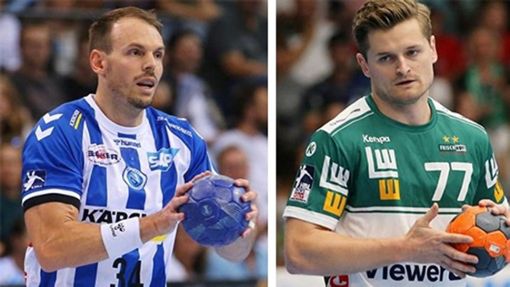 Das Handball-Derby TVB  Stuttgart gegen Frisch Auf Göppingen ist auch das Duell der Linkshänder Kai Häfner (li.) gegen David Schmidt. Foto: Baumann/Bm