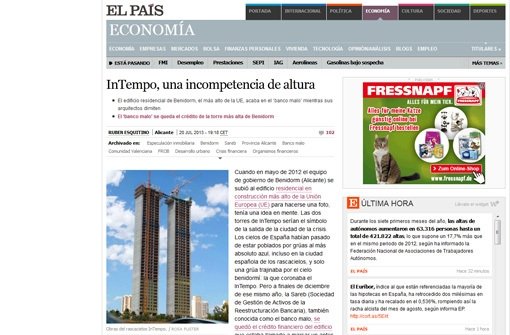 Screenshot von El Pais – die Zeitung hatte berichtet, in dem Wolkenkratzer habe man die Aufzüge vergessen. Dies weist der Bauträger zurück. Foto: StN