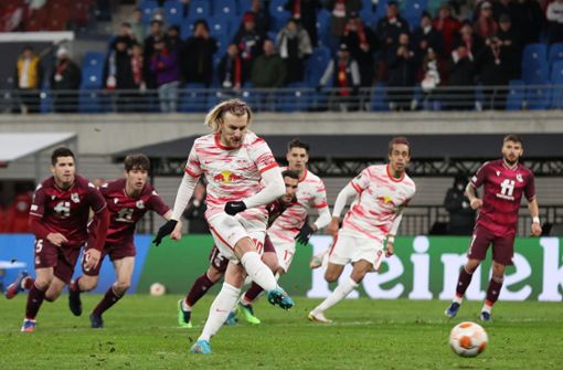 Emil Forsberg im Spiel um den Einzug ins Achtelfinale der Europa League. Foto: AFP/RONNY HARTMANN
