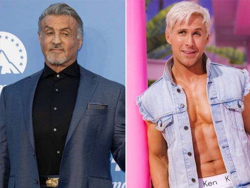 Ungewöhnliche Wahl: Sylvester Stallone (l.) kann sich Barbie-Star Ryan Gosling als Rambo vorstellen. Foto: imago/i Images / IMAGO/Mattel Films/ZUMA Press