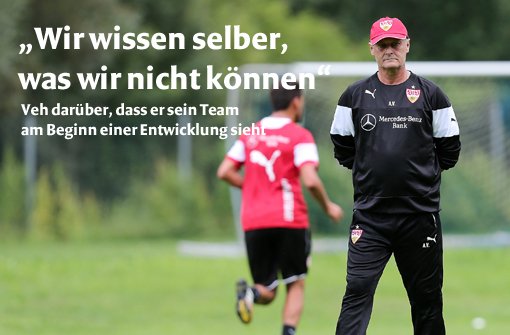 Kritischer Blick: VfB-Trainer Armin Veh warnt vor zu hohen Erwartungen Foto: Baumann/Montage: StN