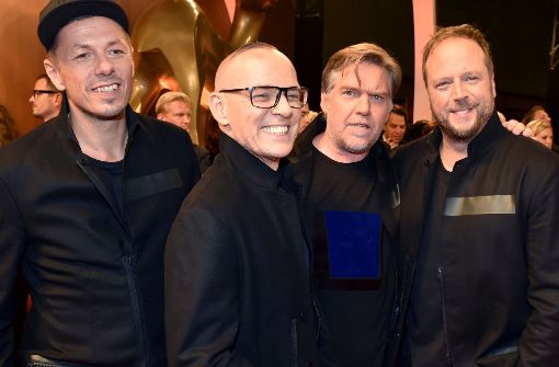 Vier gut gelaunte Herren: Die Fantastischen Vier (von links: Michi Beck, Thomas D., And.Y und Smudo) haben ein neues Album und zwei Stuttgart-Konzerte in petto. Foto: dpa
