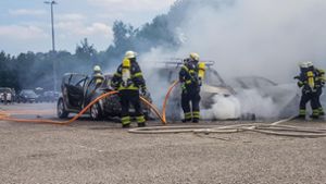 Die Flammen griffen schnell auf zwei weitere Autos über. Auch sie konnte die Feuerwehr nicht mehr retten. Foto: SDMG