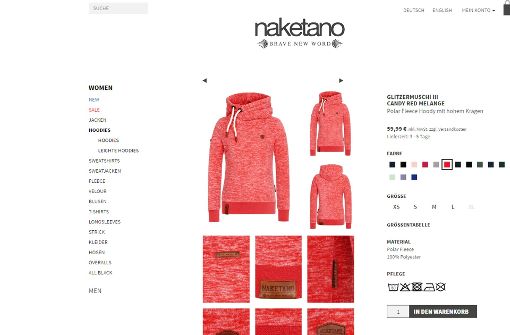 Die Pullover mit den dicken Kordeln der Firma Naketano sind im Trend. Doch  die Namen der Produkte gefallen nicht jedem. Einige wittern Sexismus. Foto: Screenshot Website Naketano