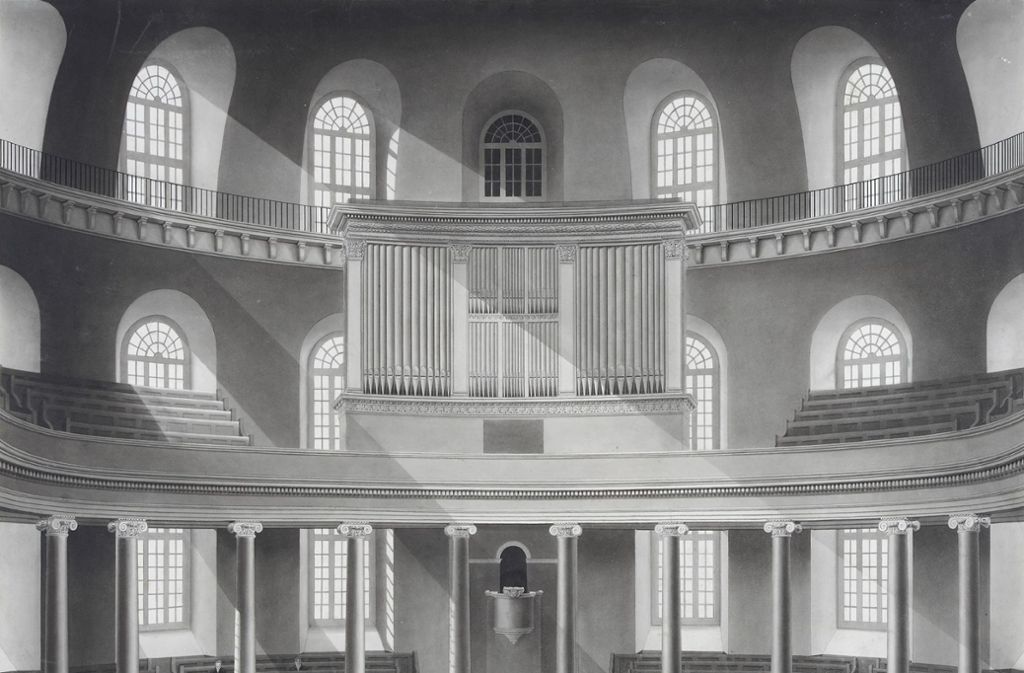 Innenansicht der Paulskirche mit Empore, ca. 1833
