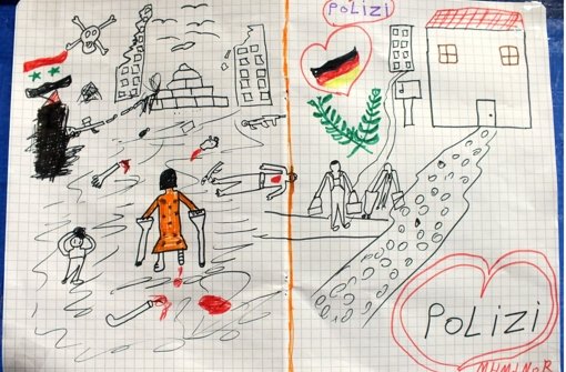 Diese Bild hat ein syrisches Flüchtlingskind gezeichnet und der Bundespolizei geschenkt. Foto: Bundespolizei