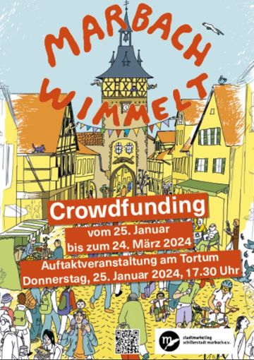 Plakat zur Crowdfunding-Aktion des Marbacher Stadtmarketingvereins Foto: Stadtmarketing Schillerstadt Marbach e.V. / Zeichnung Jolanda Obleser
