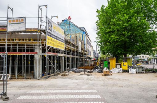 Wegen dieser Baustelle wird am oberen Marktplatz in Sindelfingen gesperrt. Foto: Eibner-Pressefoto/Sandy Dinkelacker