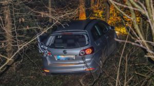 Das Auto kommt nach dem Unfall im Kreis Karlsruhe an einem Baum zum Stehen. Foto: 7aktuell.de/Fabian Geier