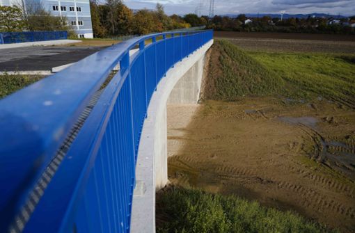 Diese Brücke in Ladenburg steht einfach nur „so da“. Noch ist sie nicht an den Verkehr angeschlossen, das soll erst in ein paar Jahren kommen. Foto: dpa/Uwe Anspach