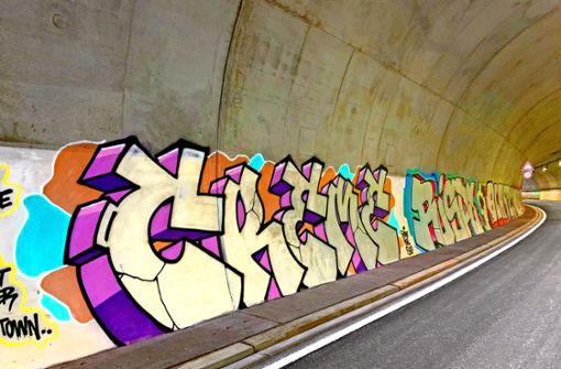 Graffiti, wohin das Auge reicht: Rund 50 Prozent der Wände in beiden Tunneln wurde besprüht. Foto: RP Stuttgart