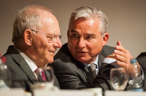 Spitzenkandidat Wolfgang Schäuble und sein Schwiegersohn, Landeschef Thomas Strobl Foto: dpa