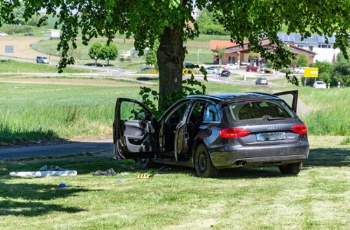 In der Nähe des Rammerthofs prallt der Audi gegen einen Baum. Foto: 7aktuell.de/Moritz Bassermann