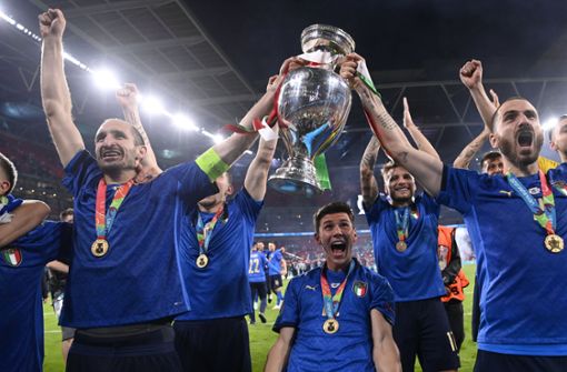 Italiens Spieler feiern ihren Sieg. Foto: dpa/Pa Wire