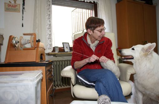 Rita Steffen aus Saarbrücken stellt aus ausgekämmten Hundehaaren Wolle her. Foto: dpa