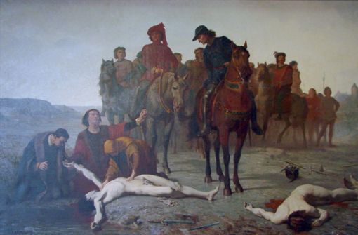 Karls Ende: Ein Diener identifiziert die Leiche des Herzogs  von Burgund zwei Tage nach der Schlacht von Nancy. Foto: Wikipedia/gemeinfrei