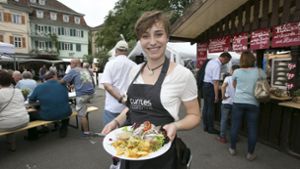 Schwäbische Spezialitäten stehen im Mittelpunkt auf dem Esslinger Zwiebelfest. Foto: Horst Rudel
