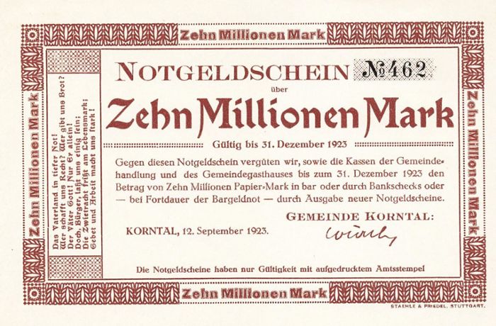 Anno 1923 in Leonberg und  Umgebung: Als fast jeder  ein armer Milliardär war
