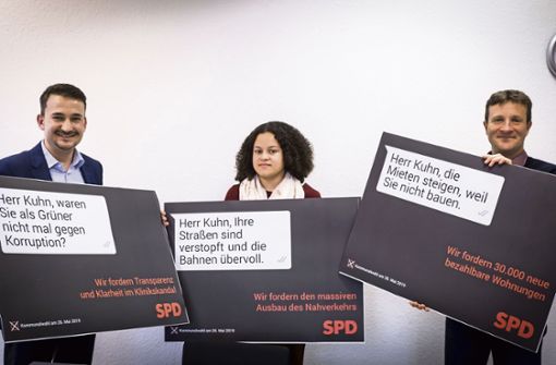 Kritik am grünen Oberbürgermeister: SPD-Kreischef  Dejan Perc (von links)  und das Spitzenduo  Jasmin Meergans und  Martin Körner Foto: Lichtgut/Achim Zweygarth