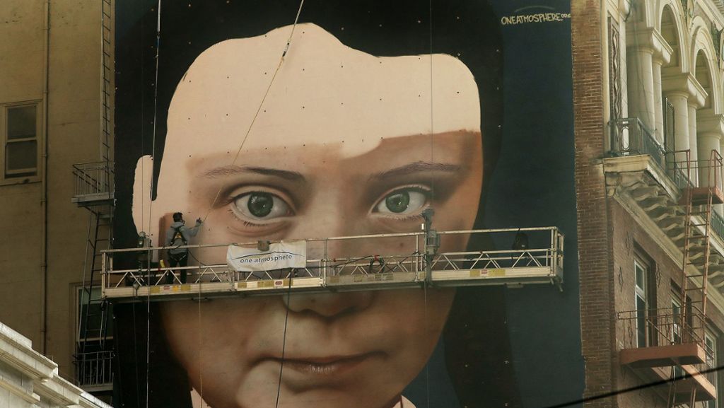 In San Francisco: Greta Thunberg als Riesenwandbild
