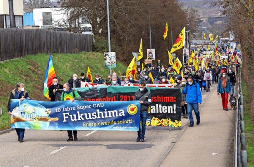 Von Kirchheim am Neckar aus zog der Protestzug zum Atomkraftwerk Neckarwestheim. Foto: factum/Jürgen Bach