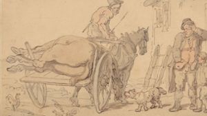 Der Abdecker kommt und holt sich vom Bauern einen Pferdekadaver (Zeichnung von Thomas Rowlandson (1756-1827). Foto: Wikipedia commons