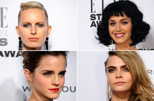 Stars bei den Elle-Style-Awards in London, von links oben im Uhrzeigersinn: Karolina Kurkova, Katy Perry, Cara Delevingne und Emma Watson. Foto: Getty Images | Montage: SIR