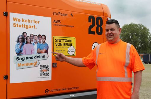We kehr for Stuttgart: Die Meinung der Bürger zum Thema Sauberkeit in Stuttgart ist gefragt. Für die Studie wird ab sofort auch auf den AWS-Fahrzeugen Werbung gemacht. Foto: AWS/Thomas Hörner