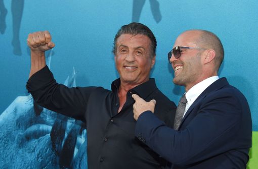 Sylvester Stallone (links) und Jason Statham (rechts) bei der Premiere von MEG Foto: AFP