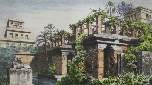 Die Hängenden Gärten der Semiramis, auch die Hängenden Gärten von Babylon genannt, waren nach den Berichten griechischer Autoren eine aufwendige Gartenanlage in Babylon am Euphrat. Sie zählten zu den sieben Weltwundern der Antike. Foto: Imago/Pond5 Images