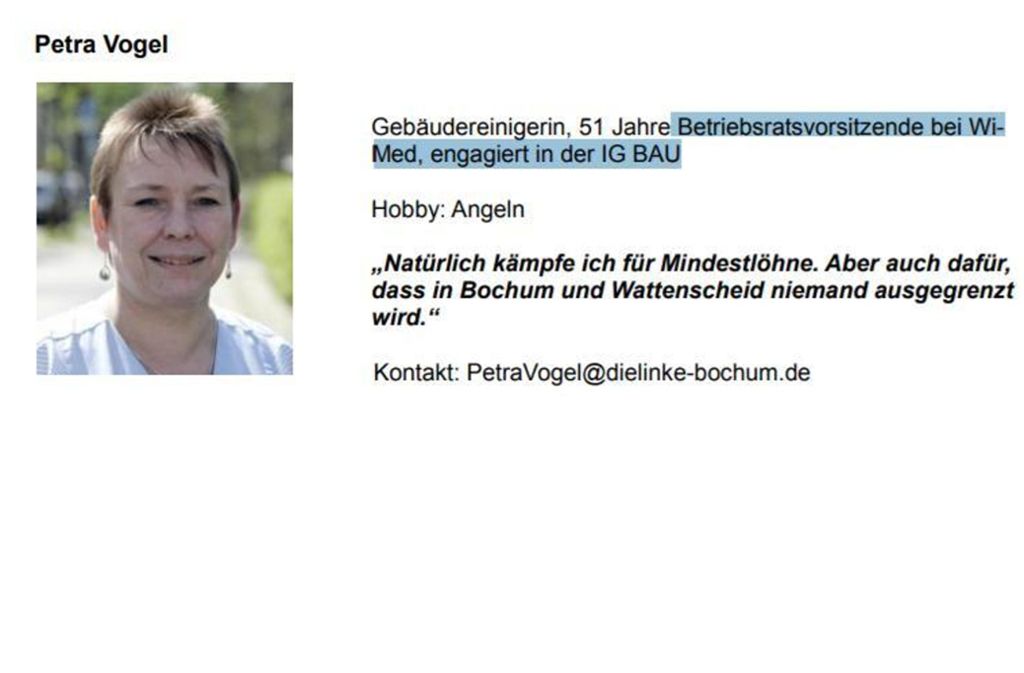 Die Agenda von Petra Vogel auf der Webseite der Linken in Bochum.