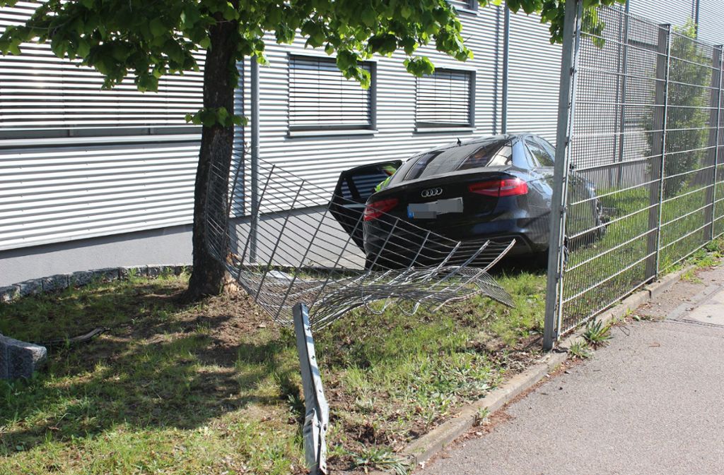 Der Audi durchbrach den Metallzaun nach dem Zusammenstoß und blieb dann auf dem Grünstreifen stehen. Foto: SDMG