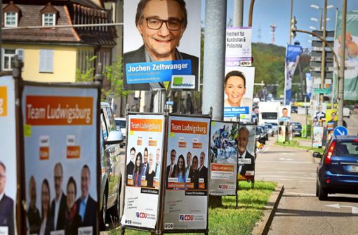 Vor lauter Plakaten sieht man keine Bäume mehr: Wahlwerbung in der Schwieberdinger Straße in Ludwigsburg.Foto: factum/Simon Granville Foto:  